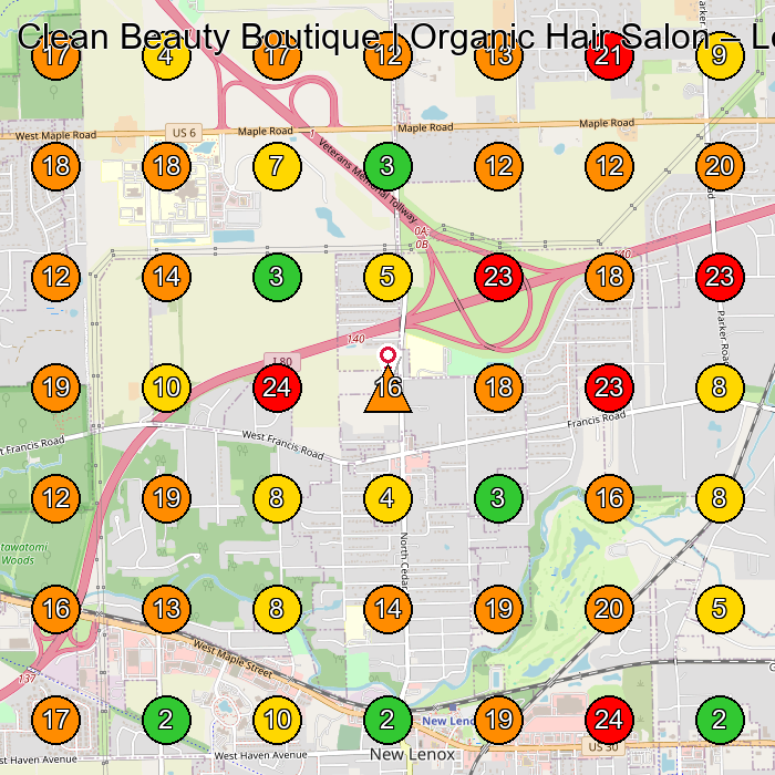 Clean Beauty Boutique | Organic Hair Salon Beauty Salon GeoGrid ranking map for New Lenox IL